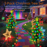 2 Pack 3.6Ft Solar Christmas Tree with 100 Snowflake Lights, Waterproof Christmas Decorations Outdoor, Solar Christmas Lights Outdoor Xmas Tree for Yard, Pathway, Porch, Cemetery, Holiday Decor