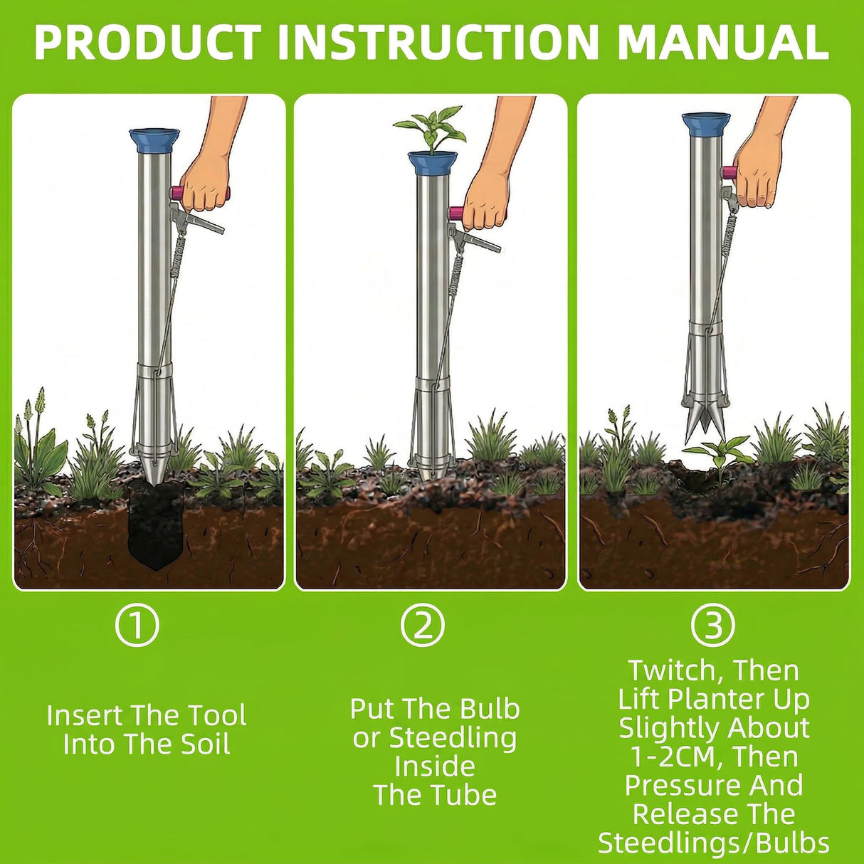 Long Handled Bulb Planter Tools and Vegetable Seedling Tool Manual Plant Transplanter Bulb Planter