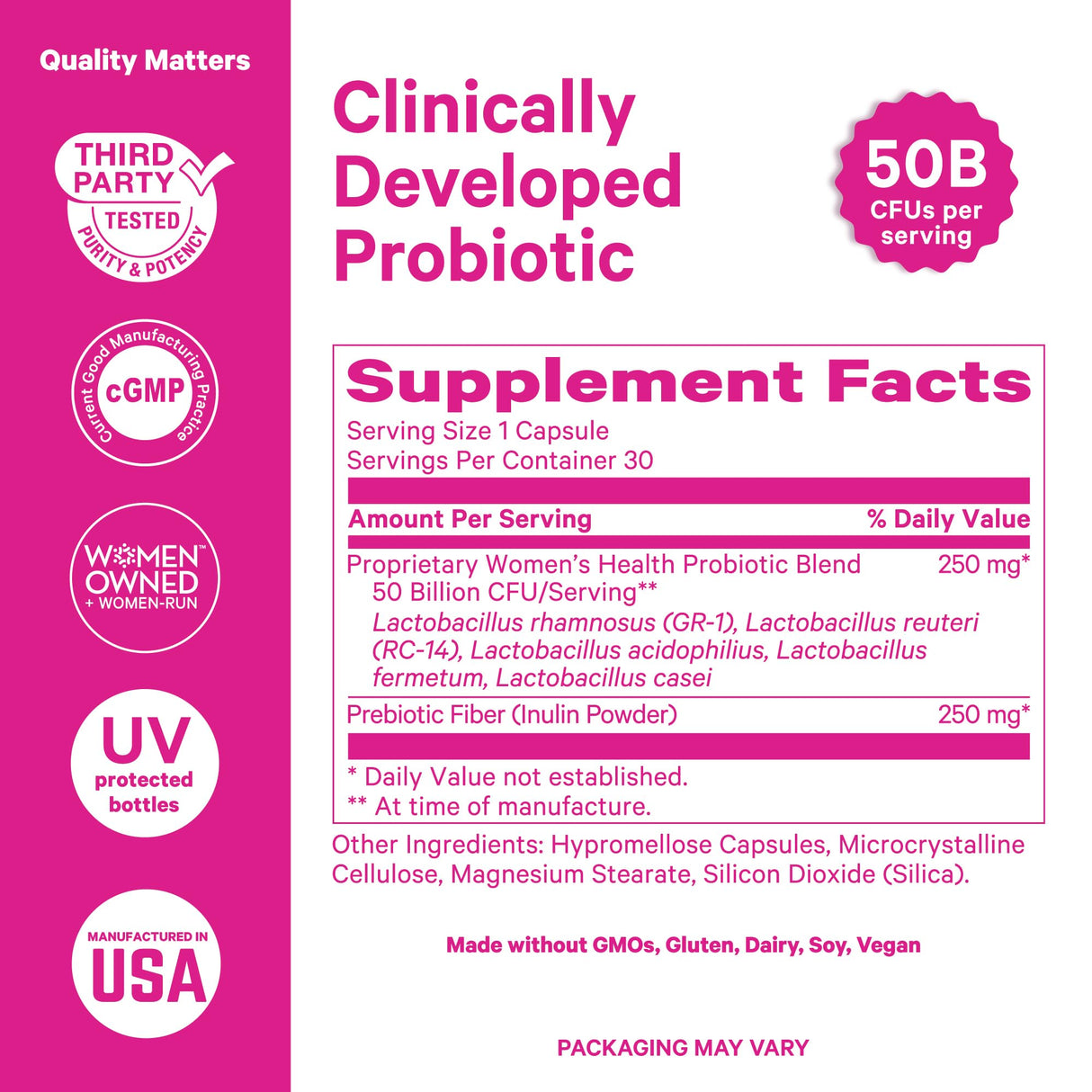 Pink Stork Women’s Probiotic Capsules – 50 Billion CFU Probiotics and Prebiotics – Supports Vaginal Flora, pH Balance, Gut Health, Mood + Digestive Wellness – Dairy-Free, Vegan, Non-GMO – 30 Count
