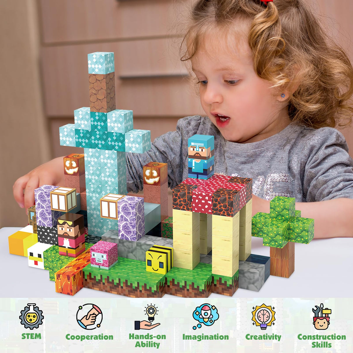 JIMI Magnetic Blocks Building Toys, 150pcs Magnetic Blocks Set STEM Construction Toys for Kids Age 3-8, 1 inch Magnet Blocks Montessori Sensory Stacking Toys Christmas Birthday Present for Boys Girls