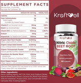 Kraftvoll Nitric Oxide Beet Root Gummies with Grapeseed Powder, Pomegranate Powder, Vitamin C & B12 – Sugar-Free, Mixed Berry Flavor – 60 Gummies