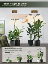 GLOWRIUM 48W LED Dual-Head Grow Light for Indoor Plants, 23.5-71" Adjustable Height, 3-Growing Full Spectrum for Tall Plant Light, 3/9/12/16H Timer, 6-Level Dimming, Ideal for Large Tall Plants