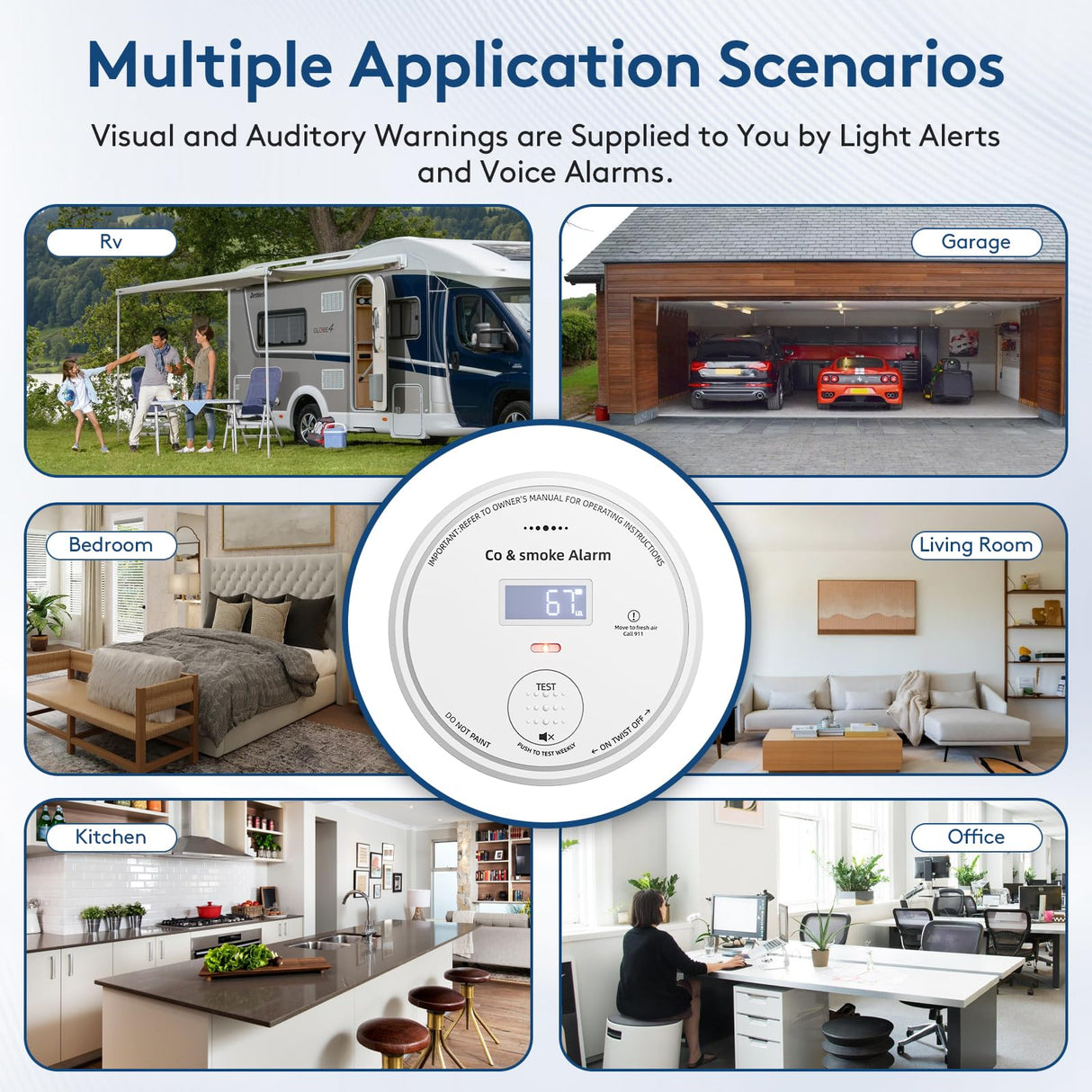 10-Year Battery Smoke and Carbon Monoxide Detector 2-in-1 with Digital Display, 85dB Visual & Audible Alarm, Easy Setup for Living Room,Camper,RV, Brings Peace of Mind