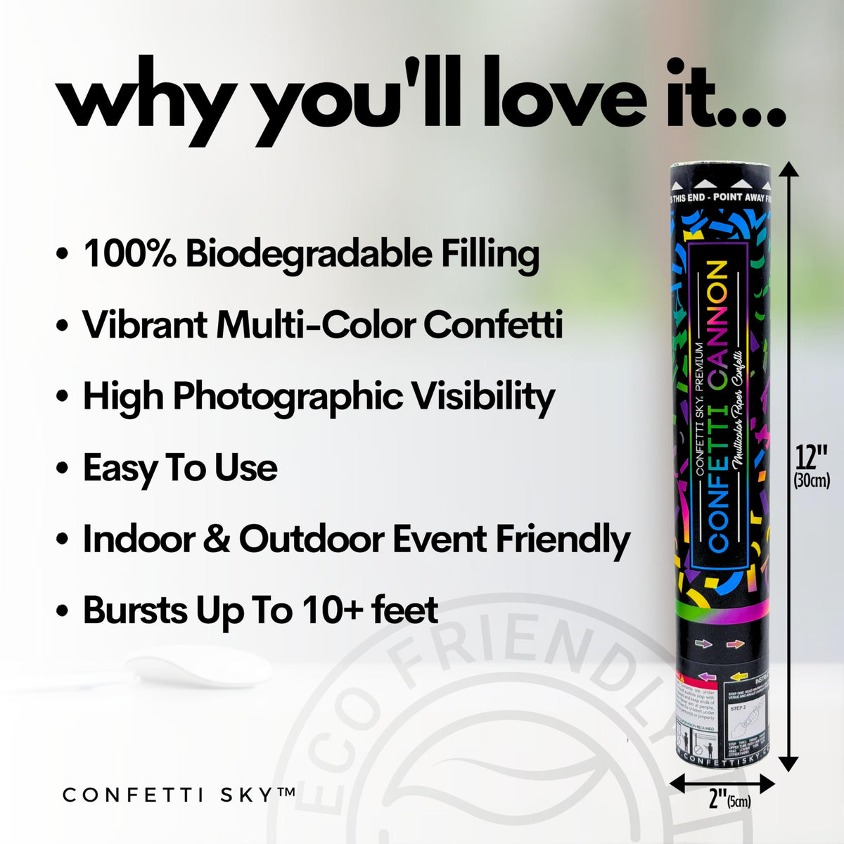 Confetti Sky [6 Pack] Confetti Poppers Cannon | Multicolor Biodegradable