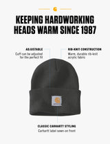 Carhartt Mens Knit Cuffed Beanie Hat, Black, One Size US