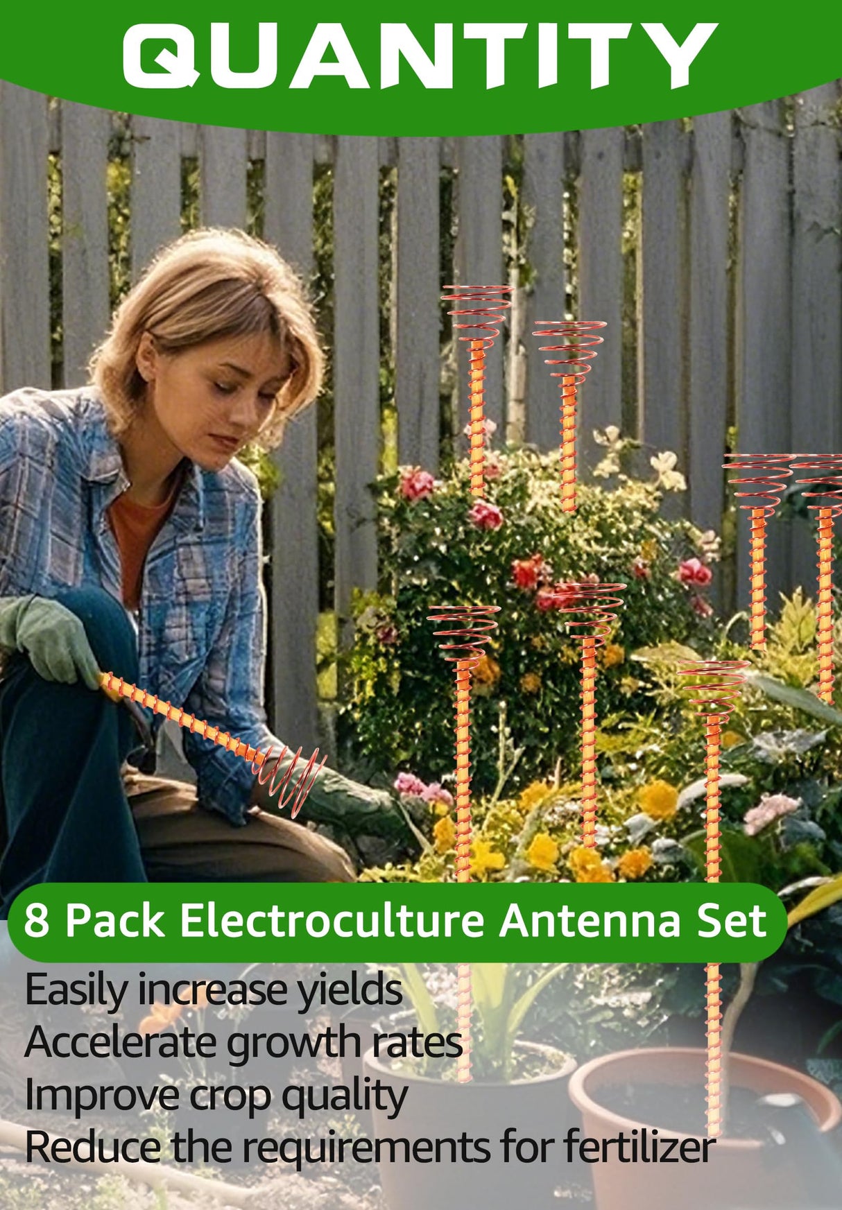 8 Pack 15" Electroculture Copper Gardening Antenna, Copperwire for Gardening, Garden Plant Stakes, Pure Coppers Rods for Garden, Electro Culture Coppers Coils Tools, Pyramid Tensor Rings Copper Kit