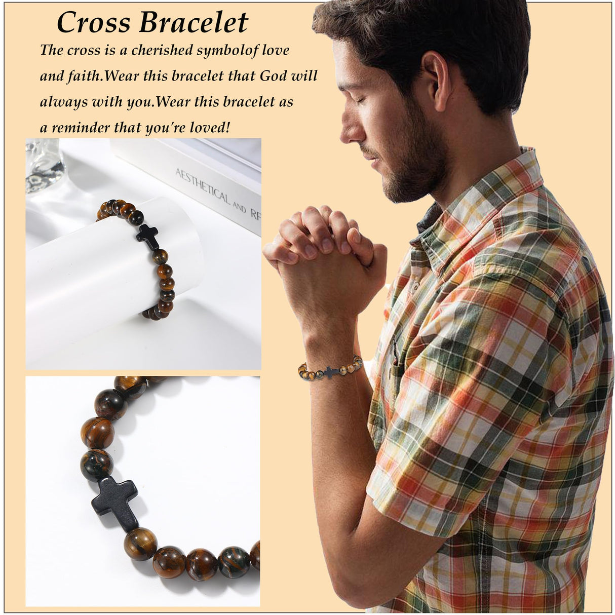 SONNYX 10PCS Religious Cross Beaded Bracelets for Men