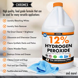 Chromex Hydrogen Peroxide 12 Percent Food Grade, 4X Power Concentrated Solution, Dilutes to 4 Gallons, Versatile Uses Include Topical Care, Home, Kitchen, Bath Cleaner, NSF Certified, 1 Gallon