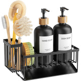 Cisily Kitchen Dish Soap Dispenser Set with 2 Pack 16.9oz Black Glass Bottle and Sponge Holder, Dish Soap Dispensers with Adjustable Sponge Holder, Vintage Hand and Dish Soap Dispensers Set