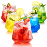 BESTSTAR 36 Pcs 12 oz Plastic Ribbed Wine Glasses, Reusable Champagne Glasses Elegant Whiskey Glasses Ideal for Weddings, Bars, Christmas, Halloween,Holidays,pool party,Daily Use