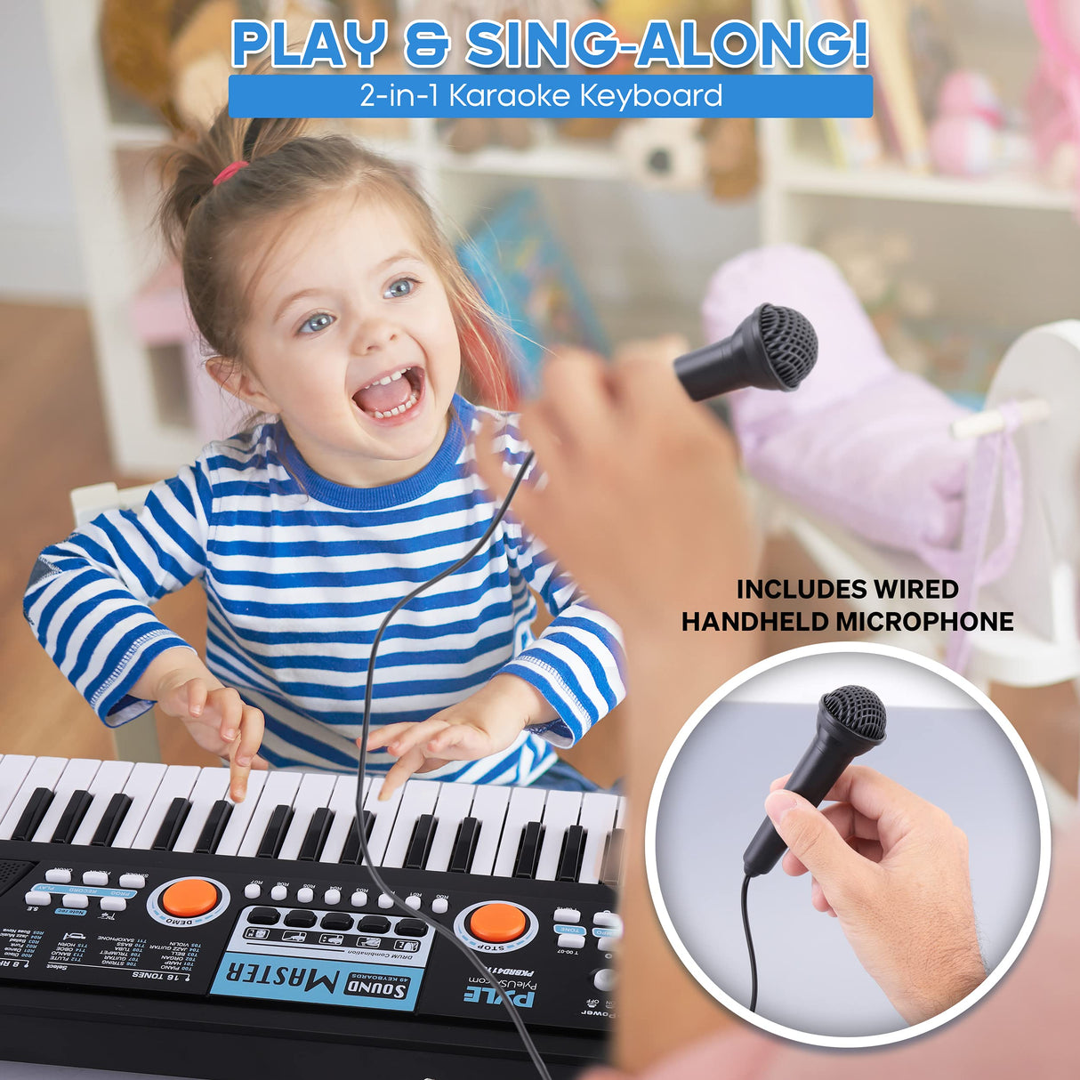 Pyle, Electric 49 Keys-Portable Digital Musical Karaoke Piano Keyboard-8 Rhythms 16 Tones, Stereo Speakers, Rechargeable Battery-Wired Microphone-Beginners Kids Adult PKBRD4113 (PKBRD4113.3)