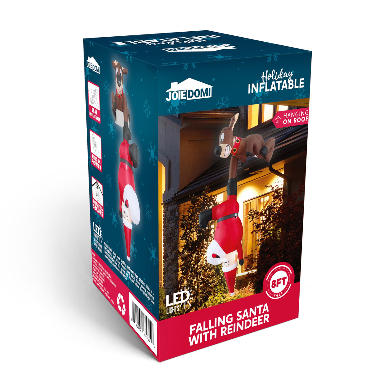 Joiedomi 8 FT Hanging Christmas Inflatables Decoration, Christmas Inflatable Reindeer and Climbing Santa, Blow Up Santa with Build-in LED for Xmas Party Indoor, Outdoor, Yard, Garden, Lawn Decor