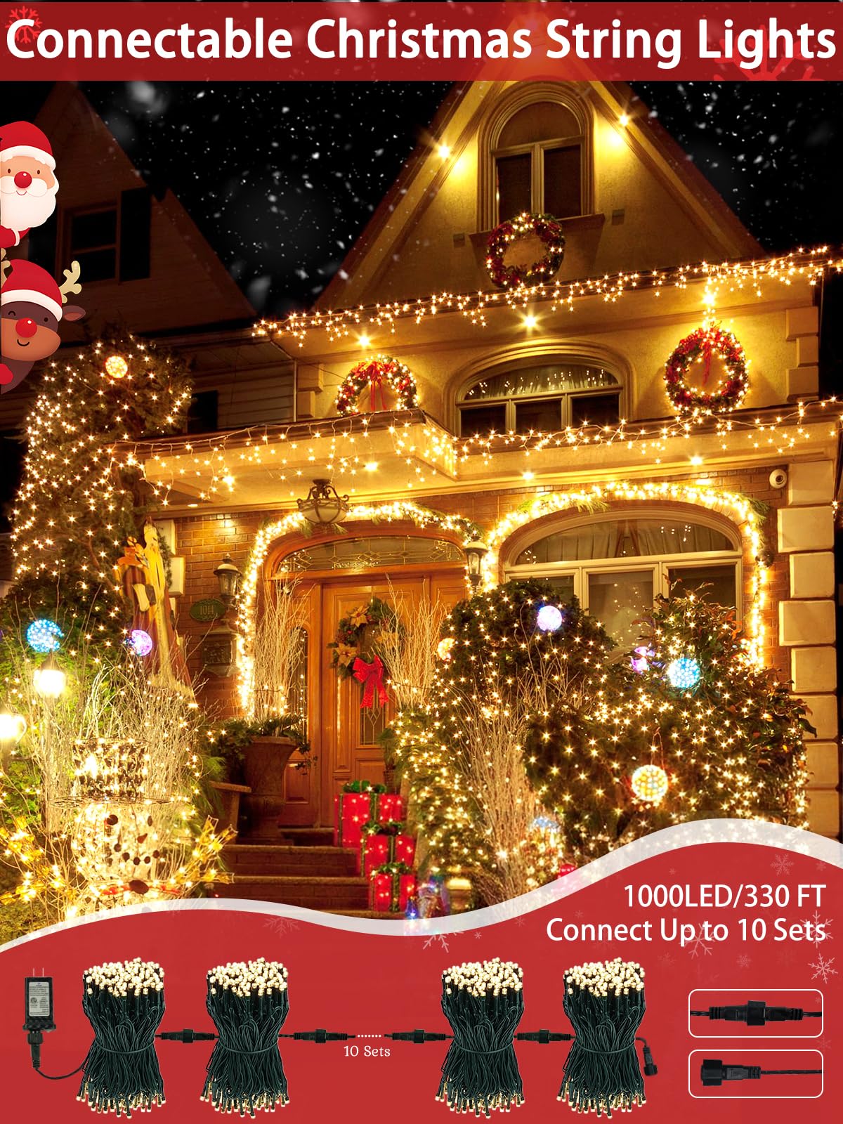 2-Pack 66FT 200 LED Christmas Lights, 13 Modes Extendable Christmas Tree Lights with Timer & Memory, Waterproof Twinkle Fairy Lights Green Wire Outdoor String Lights Indoor for Xmas Tree (Warm White)