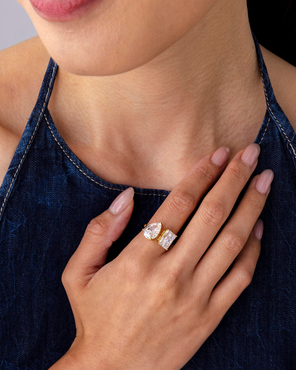 PAVOI 14K Yellow Gold Plated Toi Et Moi Radiant-Cut Pear-Shaped CZ Stones