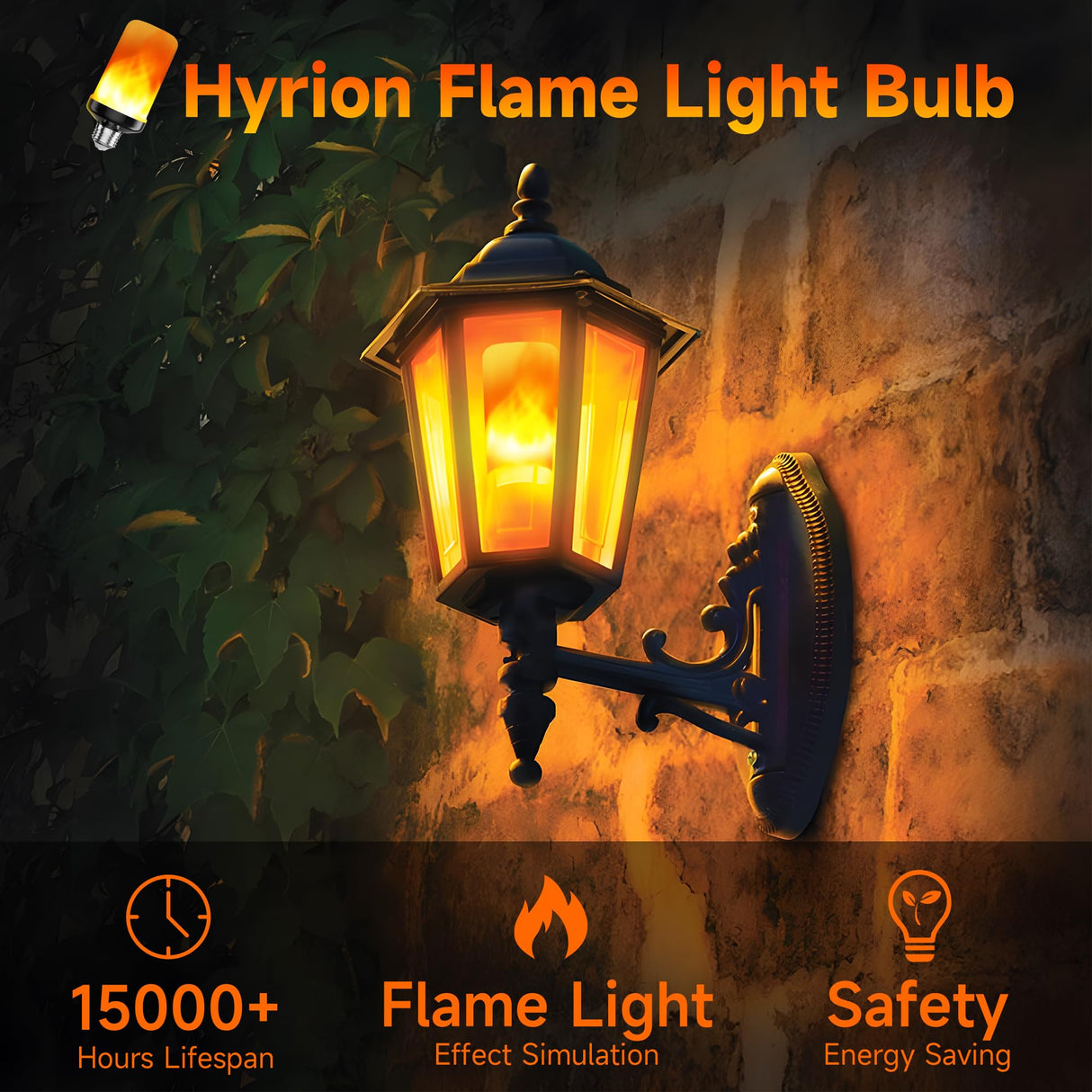 hyrion LED Flame Light Bulbs, 4 Modes Flickering Light Bulbs with Upside Down Effect, E26 Base Flame Fire Lights Bulb for Halloween Christmas Decor Porch Outdoor Indoor Home (2 Pack)