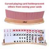 GOTHINK Set of 4 - Cruved Playing Card Holder for Kids Adult Seniors 2 Slot Solid Wood Cards Holders for Playing Cards 14 x 1.6 x 1.8 Inch Non Slip Card Deck for Bridge Canasta Strategy Card Games