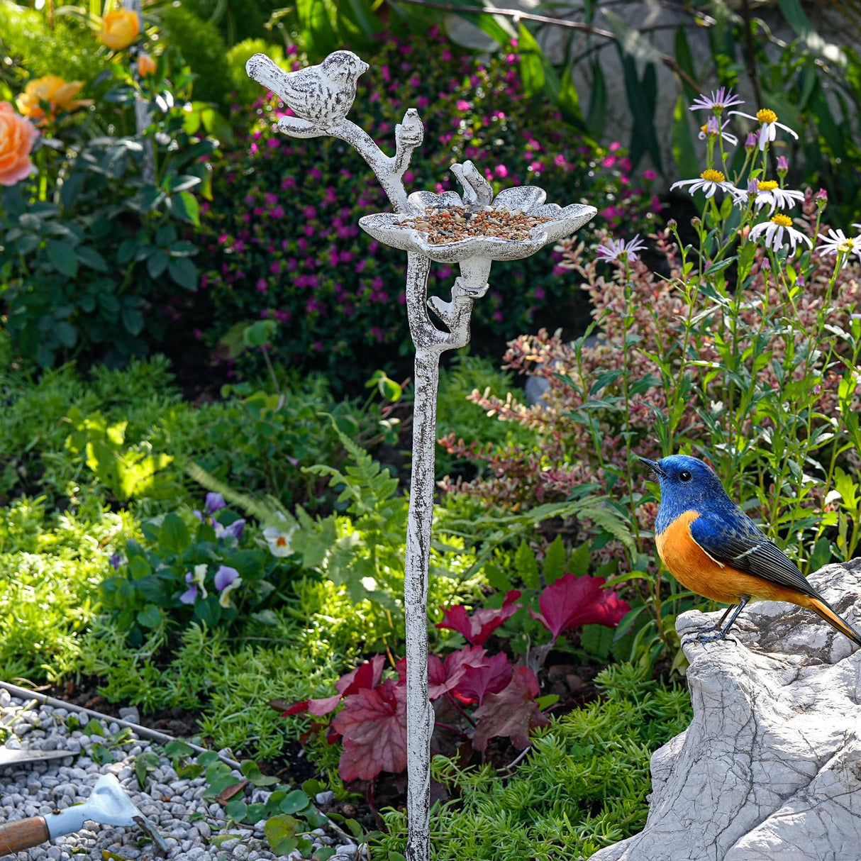 Sungmor Cast Iron Bird Feeder, Decorative Garden Stake, 26.2 Inches Tall