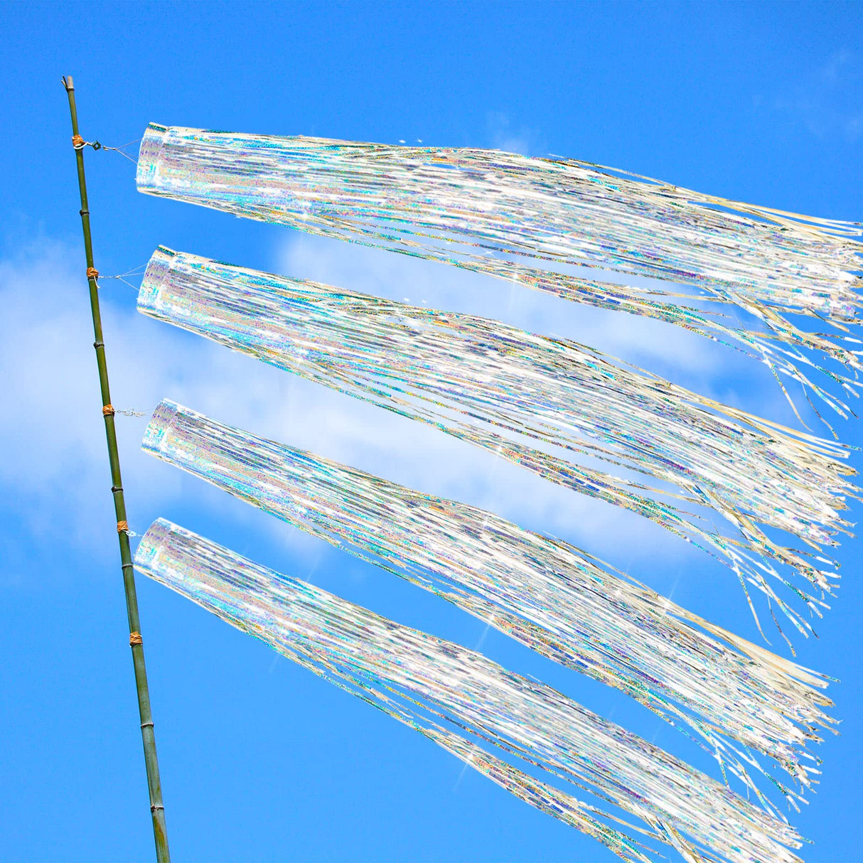 Lewtemi 4 Pcs Bird Scarer Windsock Wind Socks Outdoor Heavy Duty Outdoor Heavy Duty Holographic Silver Windsock with Rotating Hook for Outside Patio Garden Yard Spinners Hanging Decoration (Silver)