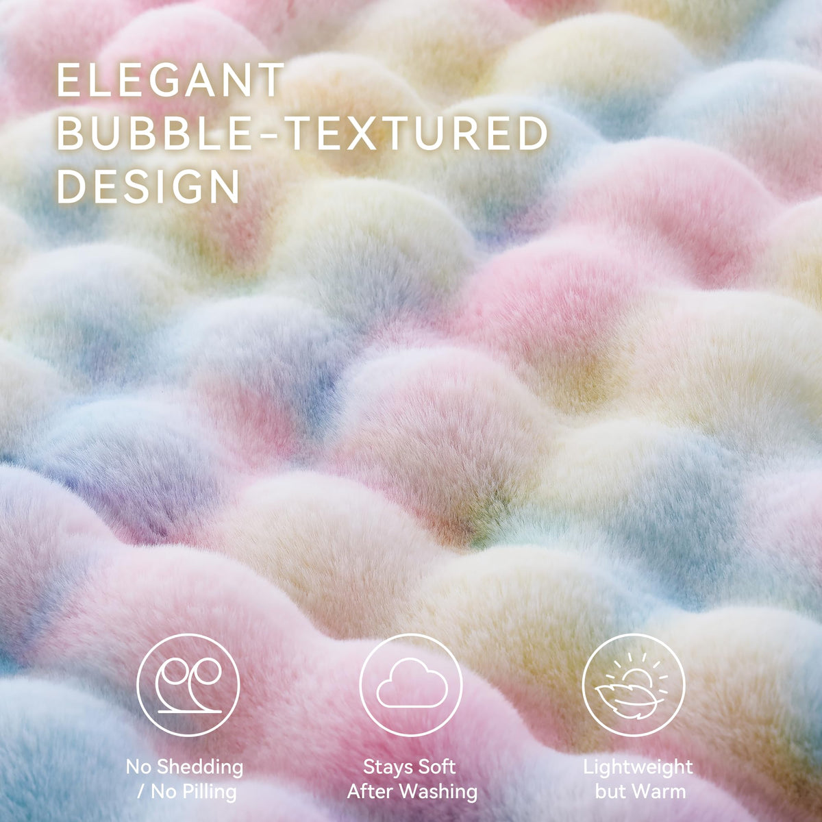 Smoofy Faux Rabbit Fur Throw for Couch - Rainbow Bubble Blanket 50"x60"