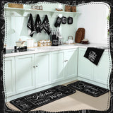 Fourluoo 10 Pcs Farmhouse Kitchen Decor and Accessories Set 4 Kitchen Towels 2 Pot Holders 2 Oven Mitts 2 Rugs for Christmas Thanksgiving Cooking Baking Daughter Mom Gifts(Black,Classic Style)