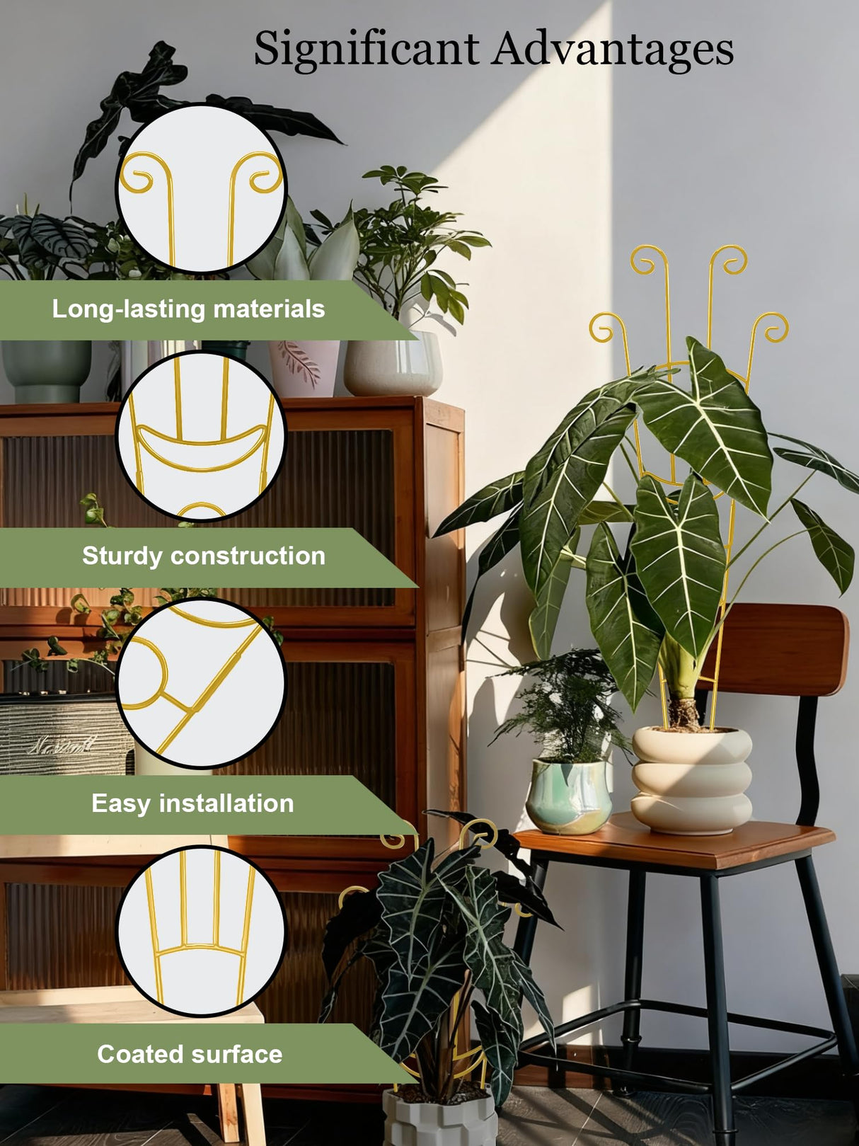 2Pcs Large Metal Trellis for Potted Plants Indoor, 33 Inch Tall Expandable Garden Trellis for Climbing Plants, Houseplant Support for Monstera, Ivy, Hoya Flower Outdoor (Gold)