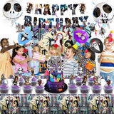 Favuit Birthday Decorations, Nightmare Christmas Party Supplies Halloween Birthday Party Decorations Set Includes Banner Balloons Tablecloth Backdrop Hanging Swirls Cake Toppers