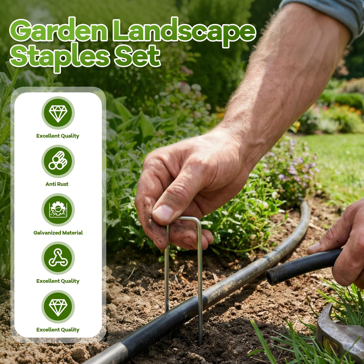 200PCS Garden Stakes Landscape Staples Set with Gasket, 11 Gauge