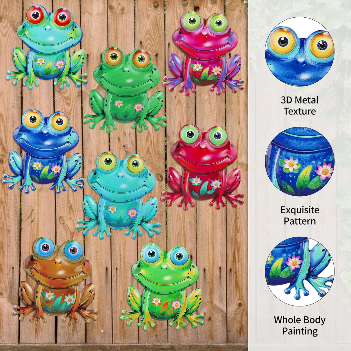 Junware Metal Frog Wall Decor, 8 Pcs Frogs Wall Art Sculptures Hanging Sculpture Decoration, Outdoor Fence Arts for Home Garden, Fence, Patio, Yard, Bedroom Outside Gifts for Adults