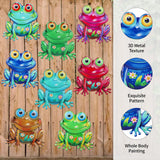 Junware Metal Frog Wall Decor, 8 Pcs Frogs Wall Art Sculptures Hanging Sculpture Decoration, Outdoor Fence Arts for Home Garden, Fence, Patio, Yard, Bedroom Outside Gifts for Adults