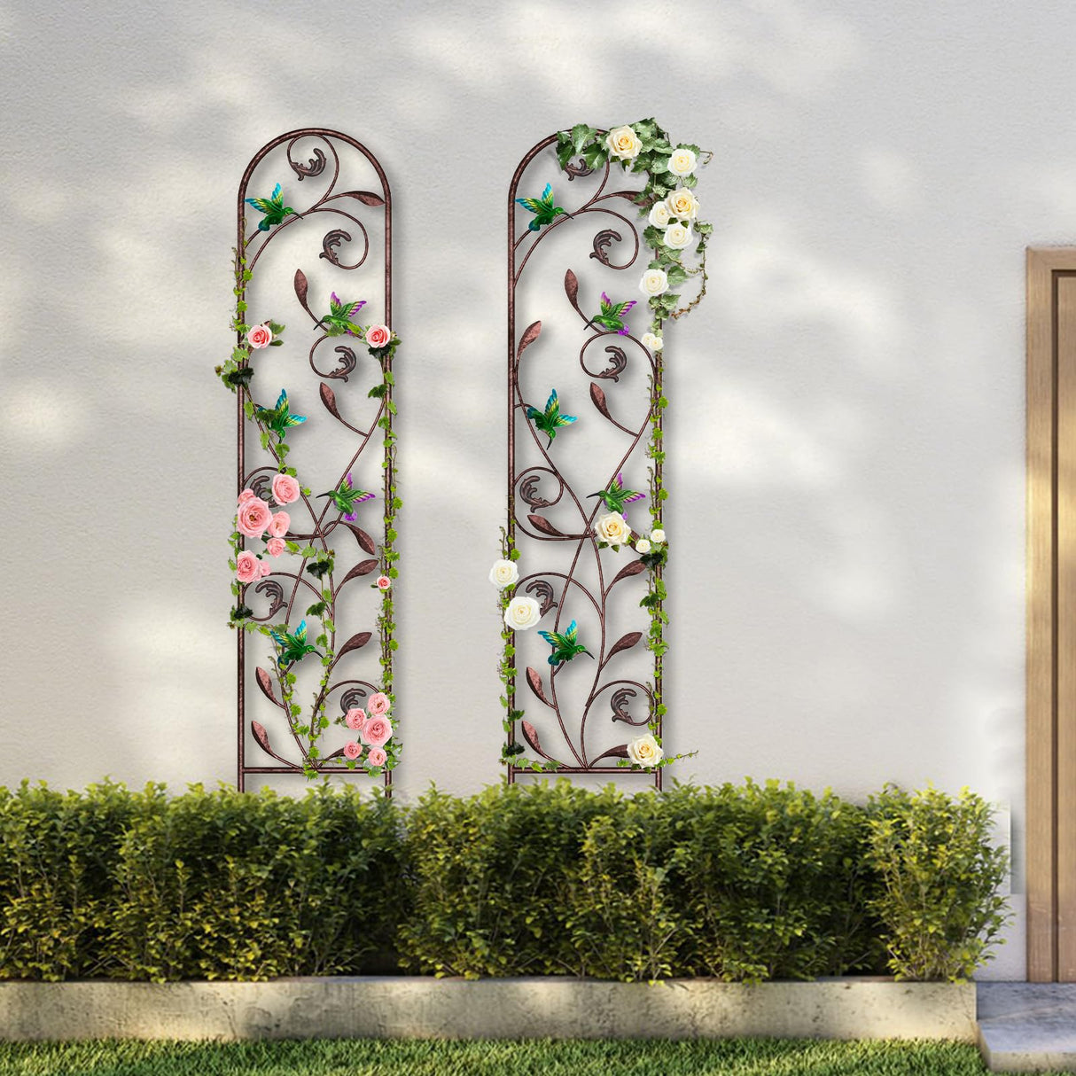 aboxoo 2-Pack Hummingbird Metal Garden Trellis,60" Decorative Outdoor Fence