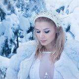 Suncalla Christmas Halloween Queen Crown Winter Snowflake Crystal Headband for Halloween Crowns Bride Women Quinceanera Headpieces Prom Party Princess Dress up Costume Hair Accessories