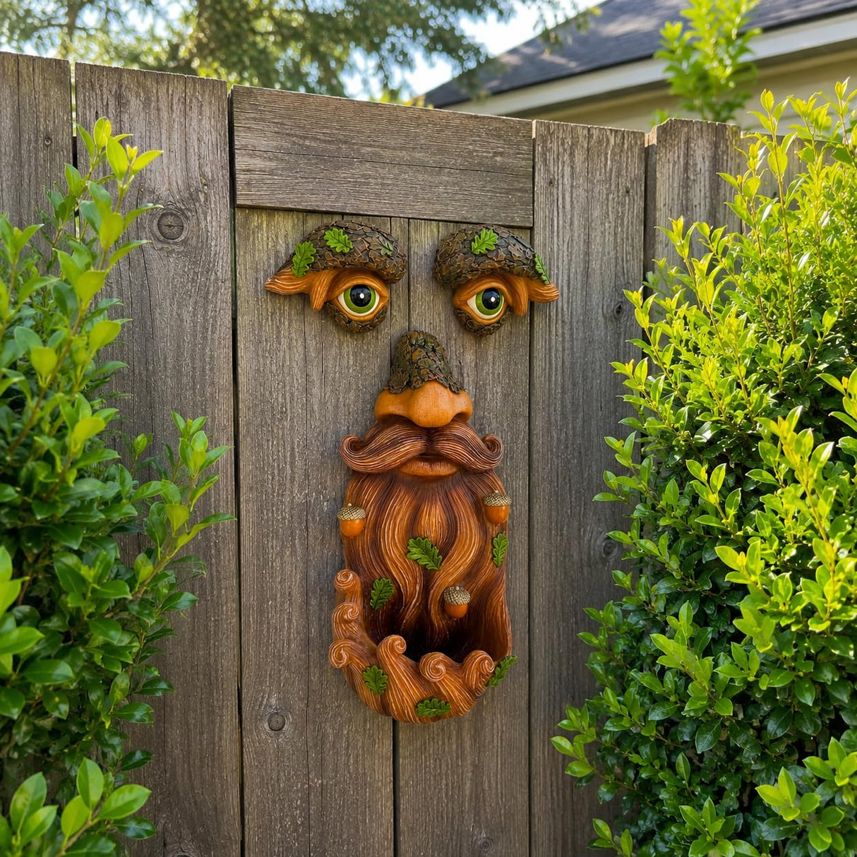 Mood Lab Tree Face Decor with Acorns - Old Man Tree Face Garden Hugger Decoration - Outdoor Tree Decoration