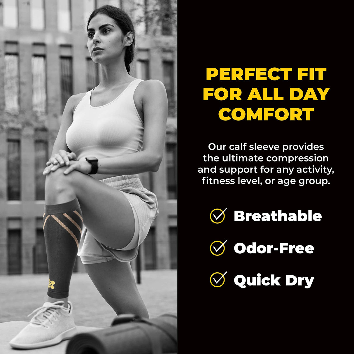 Calf Compression Sleeve for Men & Women –Leg Compression Sleeve for Shin Splint Relief, Leg Cramps, Varicose Vein Compression Leg Sleeve, Calf Sleeves for Runners -Copper Infused Nylon 20-30mmHg Large