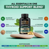 Thyroid Support for Women - Astragalus | Selenium 200 mcg | Zinc & Iodine | L-Tyrosine | Adaptogen Herbs - 21-in-1 Antioxidant & Immune Support - Vegan, Non-GMO, Lab Tested - 60 Capsules, Made in USA