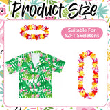 3 Pcs 12 Ft Skeleton Summer Costume Set, Hawaiian Skeleton Clothes Accessories Included Headband Garland and Shirt, Giant Skeletons Outfit Accessories for Outdoor Yard Decor, Skeletons Not Included