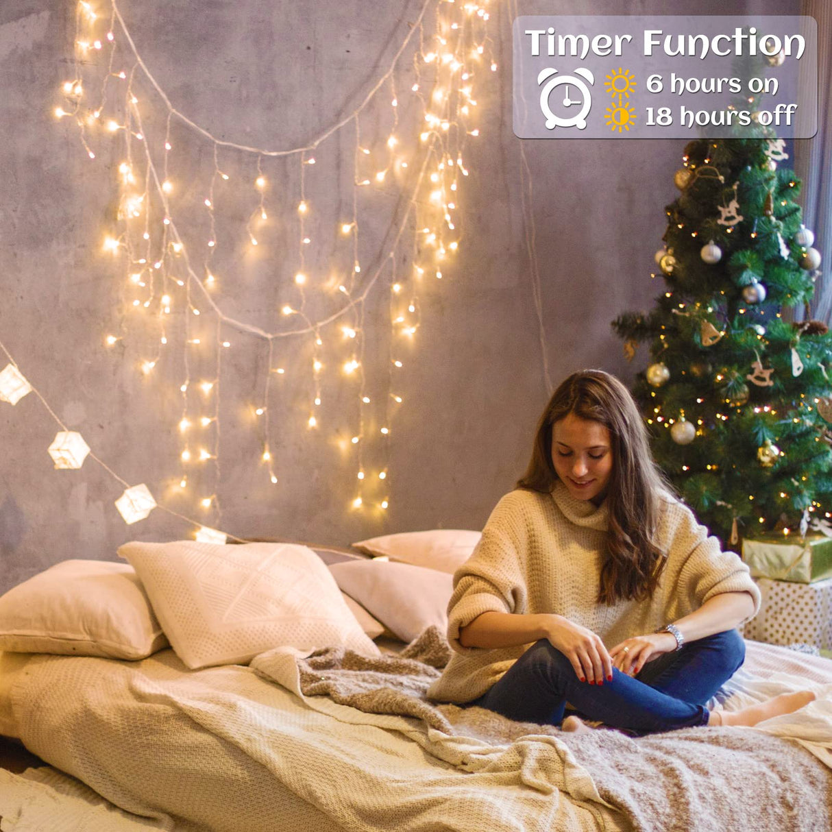 66ft Icicle Lights for Outside - 640 LED Christmas Lights Outdoor with 120 Drops 8 Modes, Plug in Twinkle Light Outside for Holiday Wedding Party Tree Room Indoor Thanksgiving Decoration, Warm White