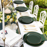 NOCCUR 350PCS Green Plastic Plates - Disposable Green Gold Dinnerware Set for 50 Guests, 100 Dinner/Dessert Plates, 150 Gold Silverware, 50 Cups&50 Napkins for Party/Wedding/Birthday/Christmas
