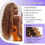 Human Braiding Hair for Boho Braids Human Hair 3 Bundles/Pack 110g 20 Inch Deep Wave Bulk Human Hair for Braiding Curly Knotless 12A Brazilian Virgin Ombre Balayage