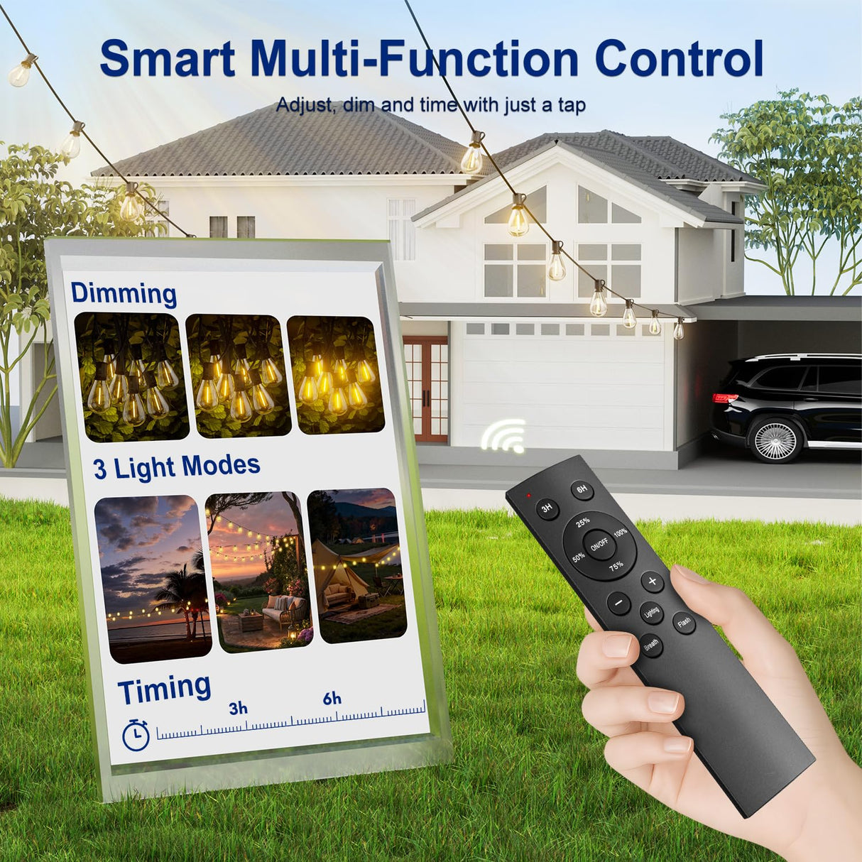 Sikitul 15FT LED Outdoor String Lights with Remote, One Continuous Strand Patio Lights with 8+1 Shatterproof S11 Bulbs, Dimmable 2200K Warm White, Timer & 3 Modes, Low Voltage for Backyard Garden