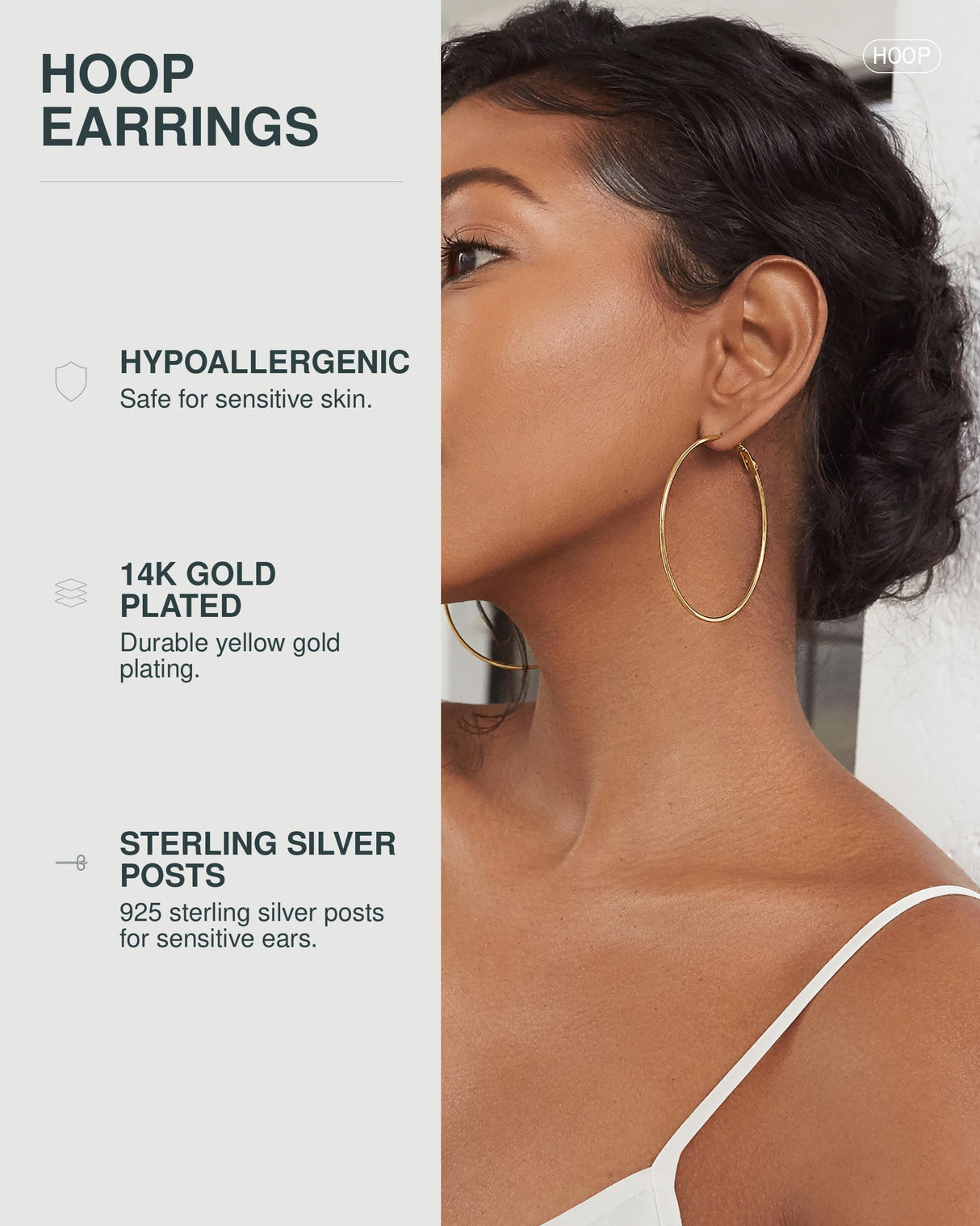PAVOI Hoop Earrings for Women, 925 Silver, Yellow Gold, Size 60 Millimeters