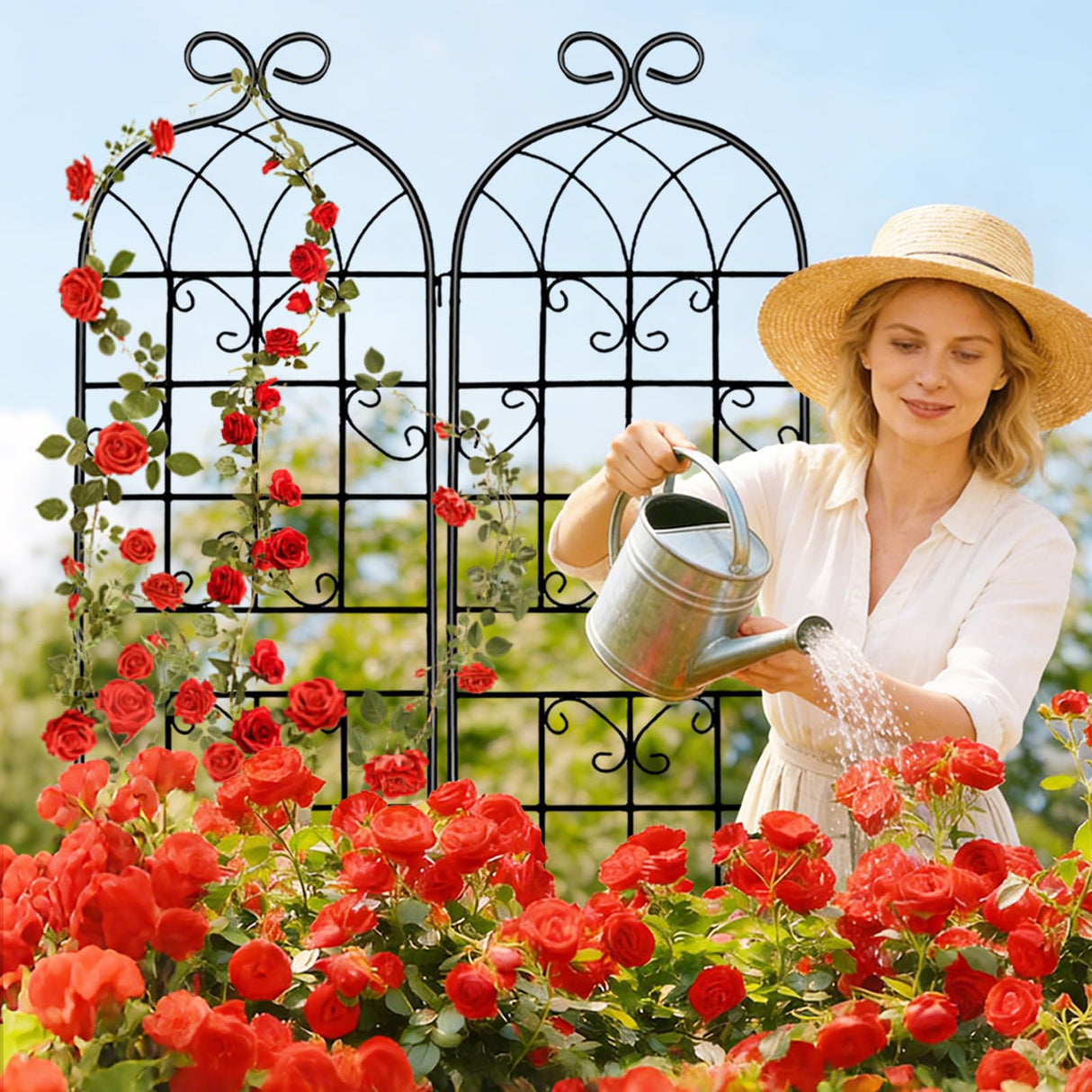 YOBAZAN Metal Garden Trellis 71"x20", 2 Pack Plant Support Trellis