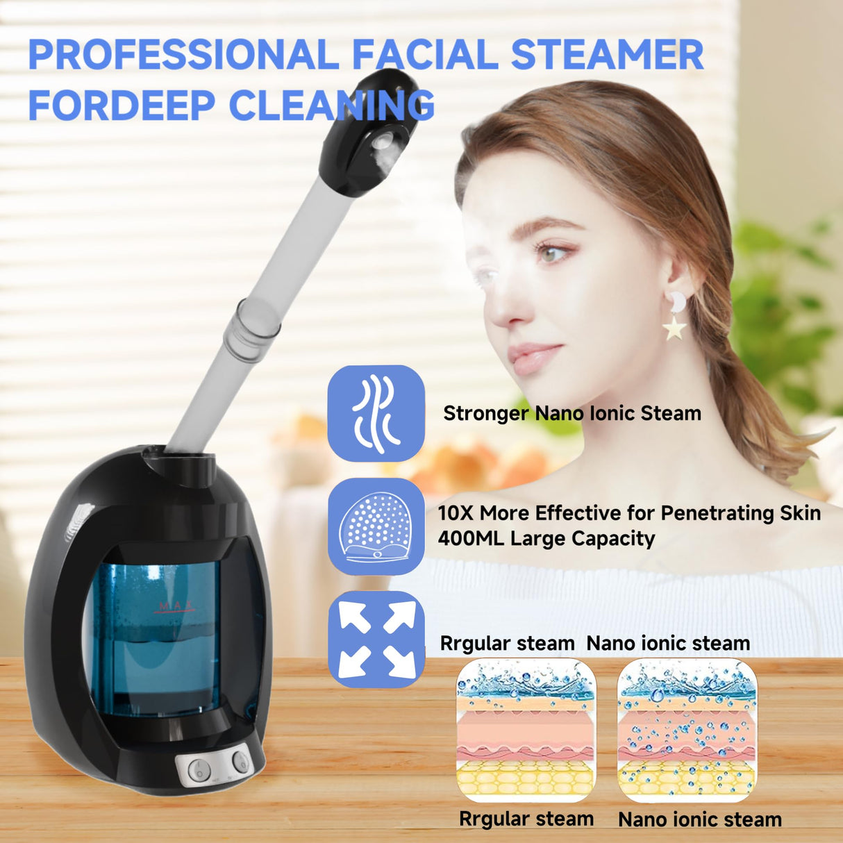 Facial Steamer-Portable Facial Steamer for Face, Nano Ionic Face Steamer for Facial Deep Cleaning, Vaporizador Facial Steamer for Esthetician, Professional Facial Steamer for Home Facial Spa. (Black)