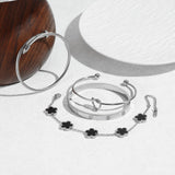 MAOCEN Womens 4Pcs Stackable Floral Gold Bracelets Stainless Steel Bangle Bracelets Non Tarnish Silver Set Trendy Jewelry Gifts for Womens (Silver and Black, Medium 6.5in)