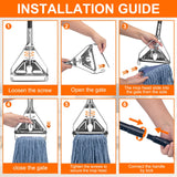 KeFanta 60" Metal Mop Handle Commercial Heavy Duty, Quick Change Industrial Mop Stick Replacemet,Side Gate Mops Head Replacement Holder for Floor Cleaning
