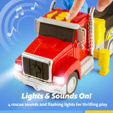Kids Tow Truck Toys for 3 4 5 6 7 Years Old Boys, Toddler Car Toys, Large Truck with 2 Transformation Cars and Multi-Functional Trailer, Crane with Lights and Sounds, Christmas Birthday Gifts