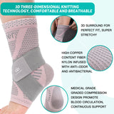 INDEEMAX Ankle Brace for Women & Men, Ankle Compression Sleeve Support Copper Infused Ankle Brace for Sprained Ankle, Plantar Fasciitis Sports, Achilles Tendonitis Pain Relief, Pink Silver, M
