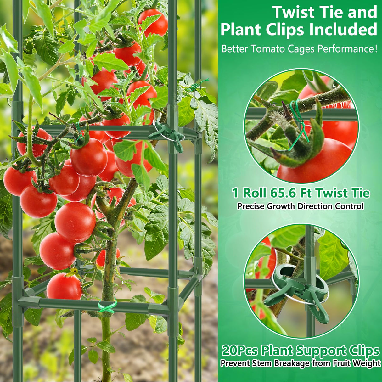 6 Pack 49" Square Tomato Cages, Heavy Duty Steel Tomato Trellis Kit