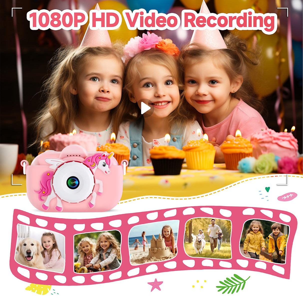 Kids Camera Toys for Ages 3 4 5 6 7 8 9 Girls, 48MP Dual Lens Toddler Digital Camera Christmas Birthday Gift, Kids Selfie Camera with 32G SD Card, Silicone Cover