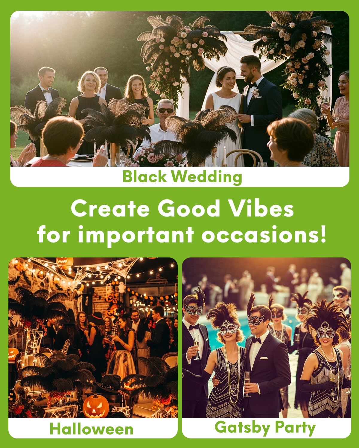 NEWONG 30pcs Black Ostrich Feathers Natural Bulk 11-14inch(28-35cm) Vase Craft Wedding Home Party Centerpieces Christmas Day Decoration