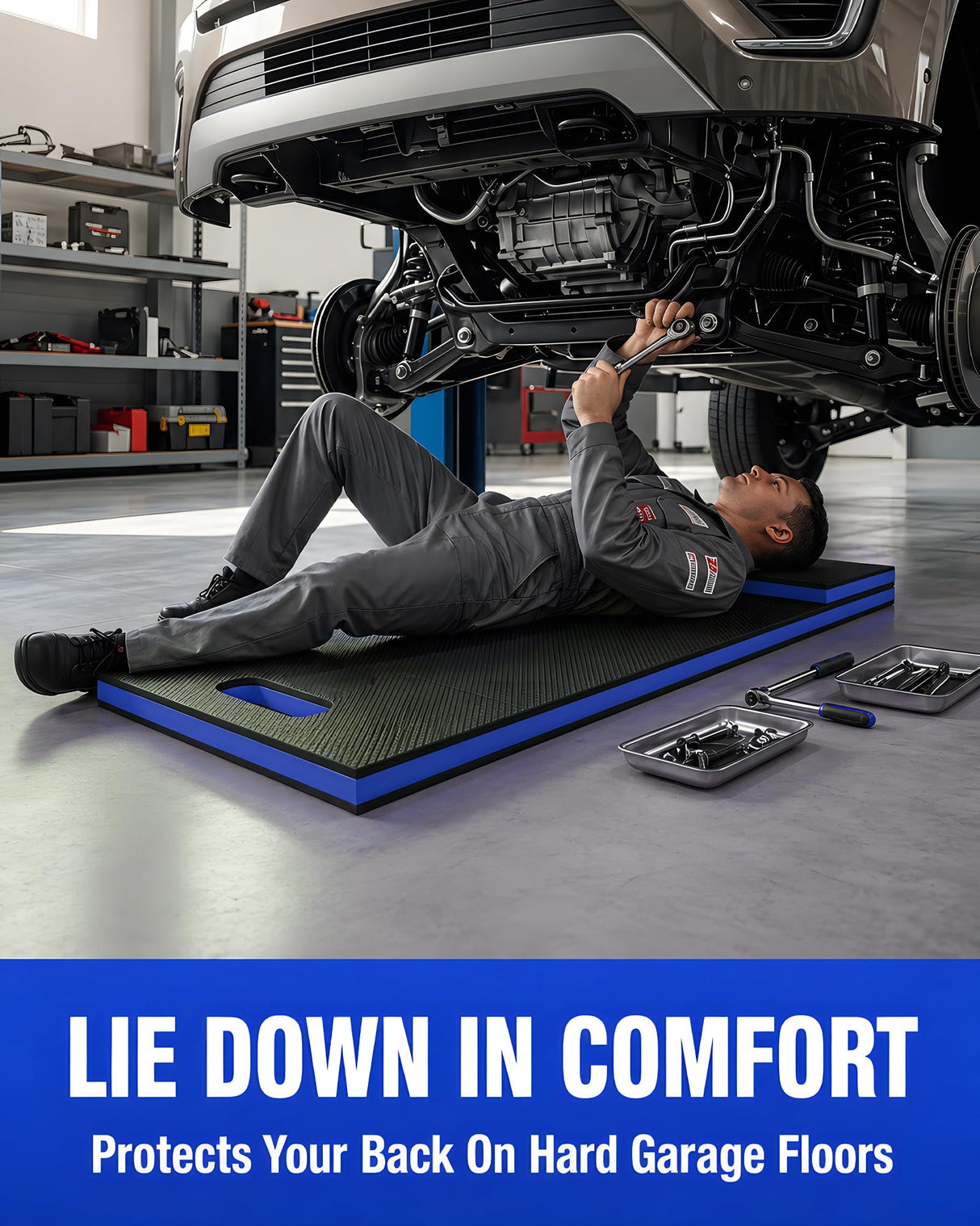 Sevenjungle Foldable EVA Utility Mat with Handle, Heavy Duty Mechanic Mat for Kneeling, Workouts, Garages, Gardening, Camping, Picnics, Outdoor Adventures and Home Gyms, Blue